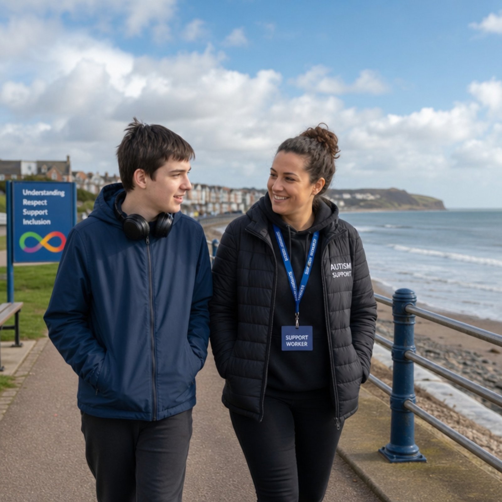 Support worker spending time with a young person